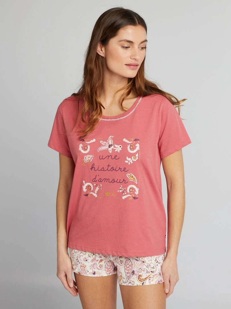 Ensemble pyjama Short + t shirt 2 pièces Rose