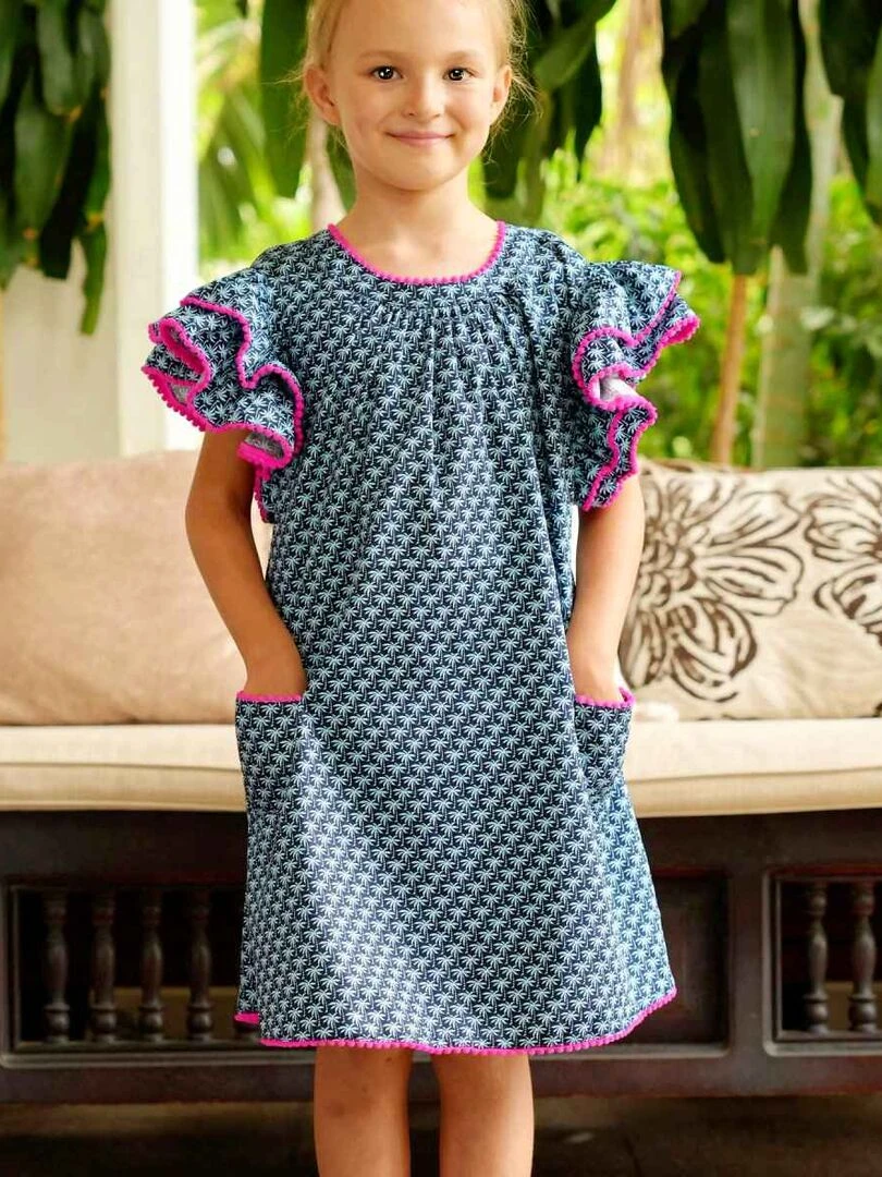 Robe manches papillon palmiers BUTTERFLY 'LA FAUTE A VOLTAIRE' Bleu