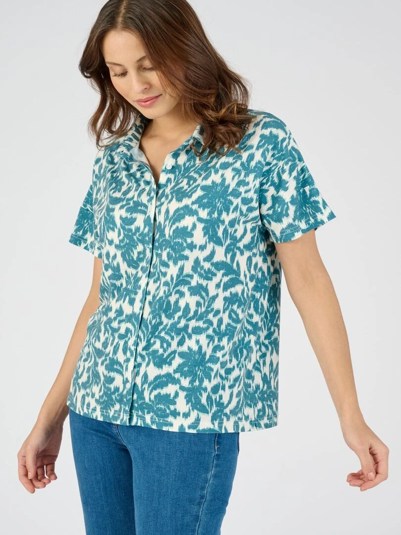 Tee shirt col chemise Climatyl Damart Vert chèvrefeuille