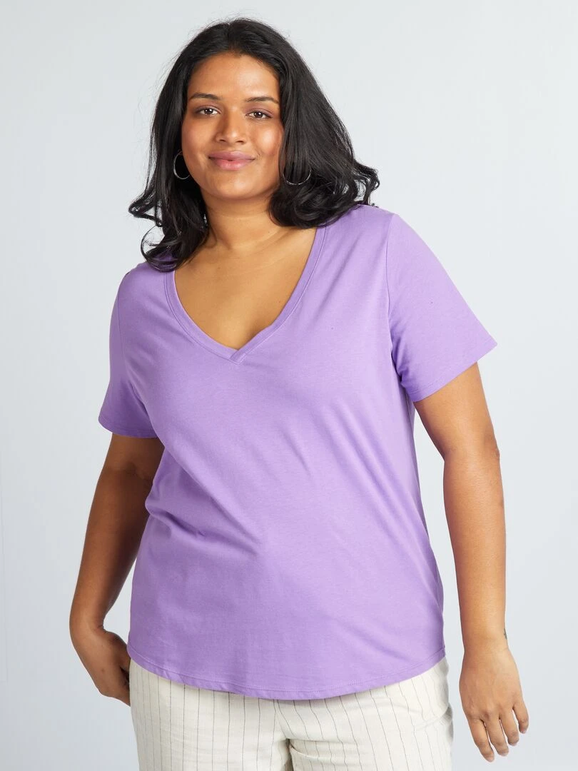 T shirt en jersey à col V   Violet
