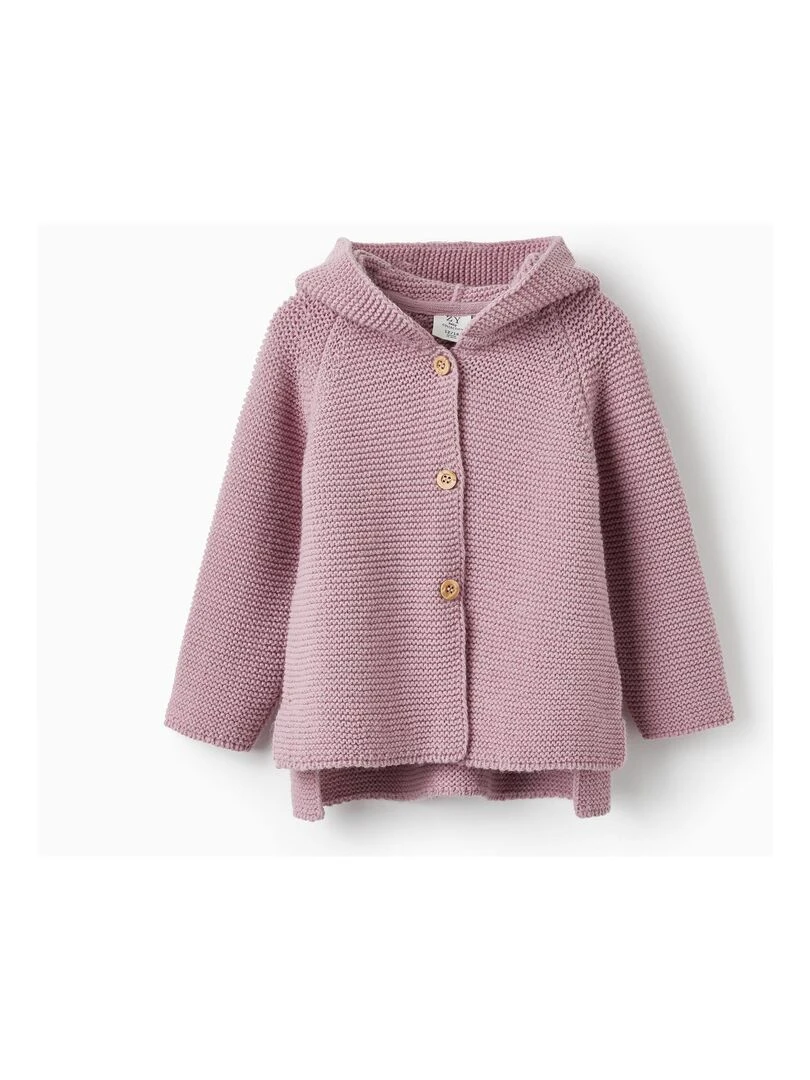 Manteau en Maille avec Capuche et Pompon pour Bébé Fille SICILIAN DAYS Rose foncé