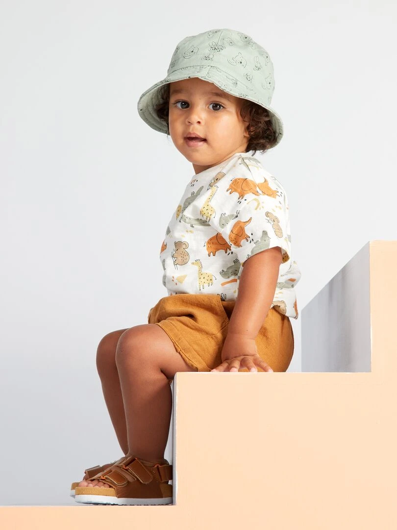 Short uni en coton et en lin   Ocre