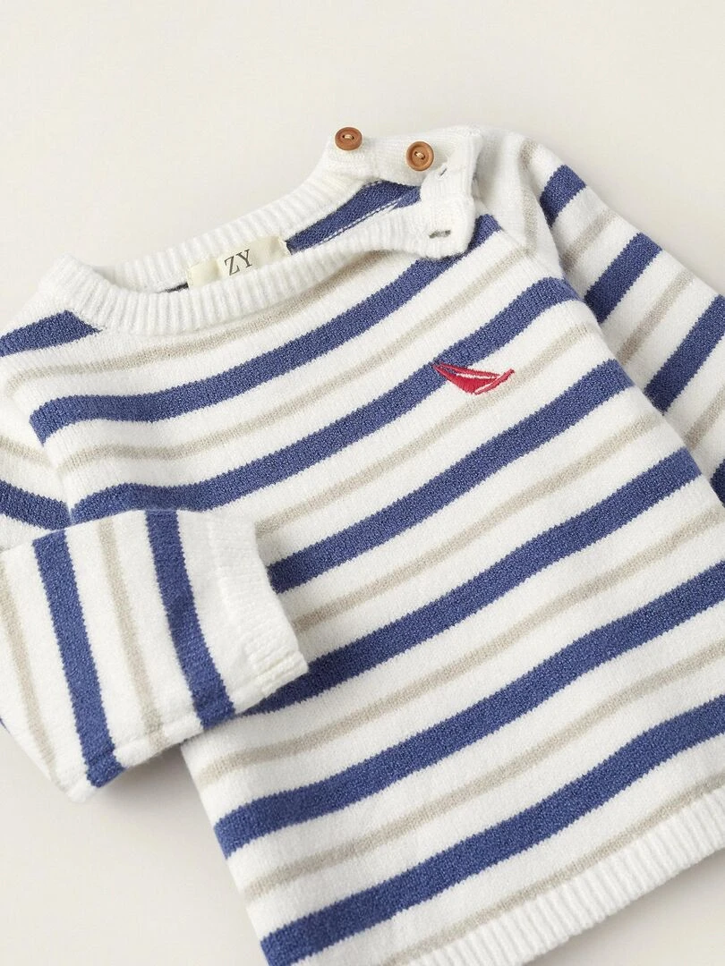 Pull en Maille à Rayures pour Nouveau Né  ATLANTIC COMPANY   Blanc