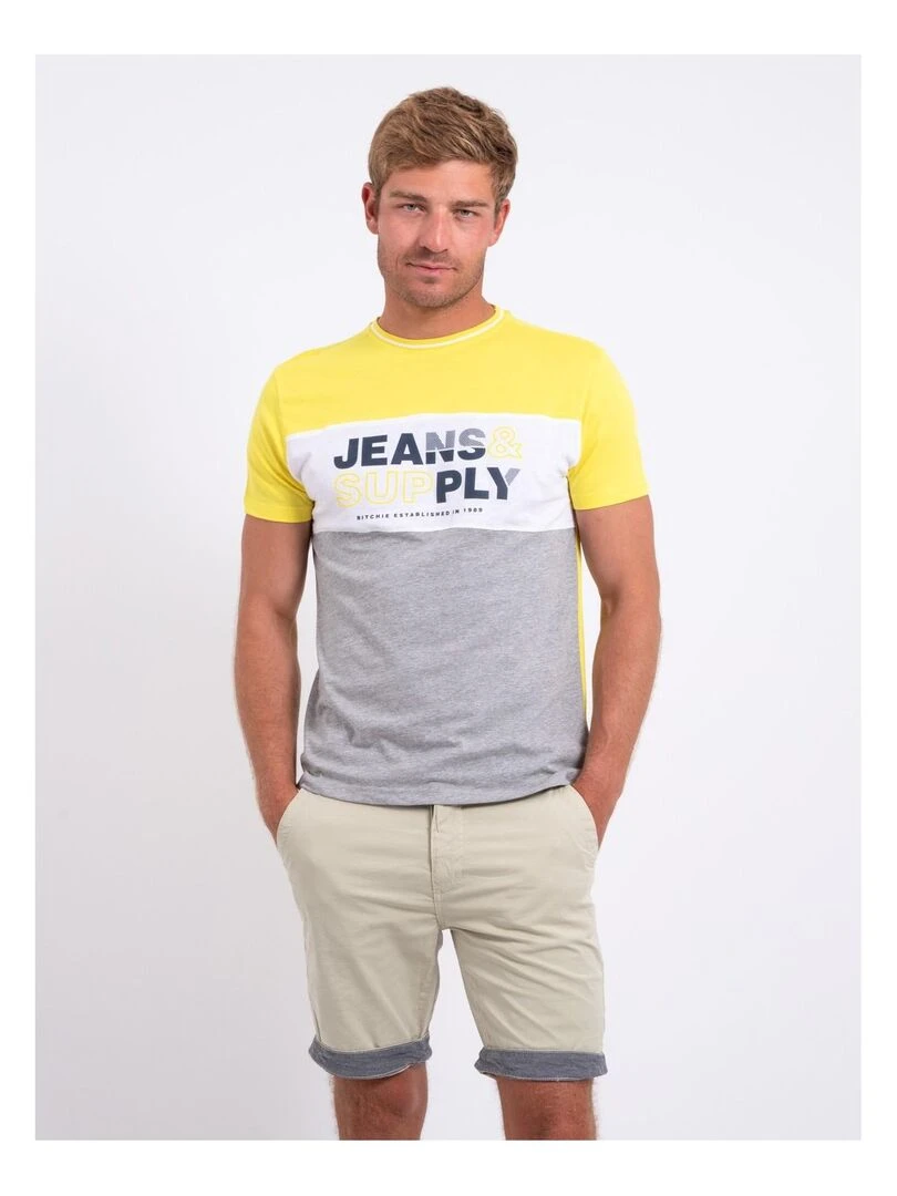 T shirt col rond pur coton NABELO Jaune