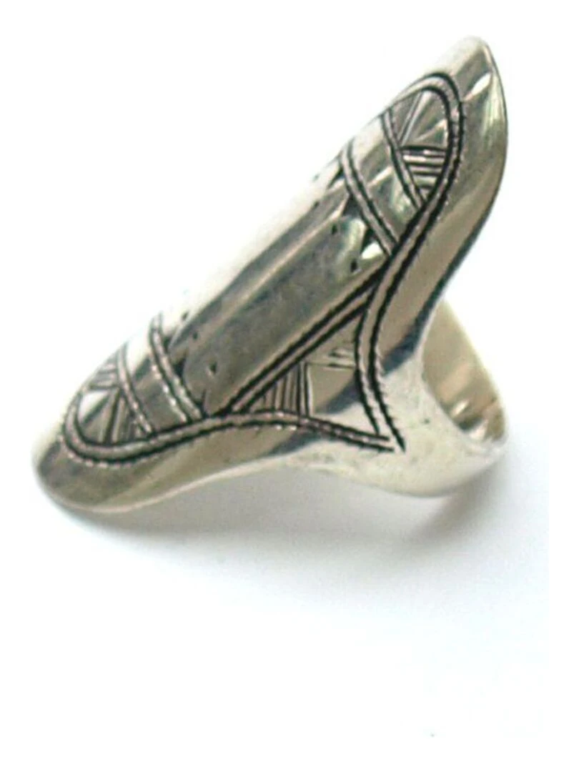 Longue Bague Touareg allongée gravée motifs géométriques   Argent