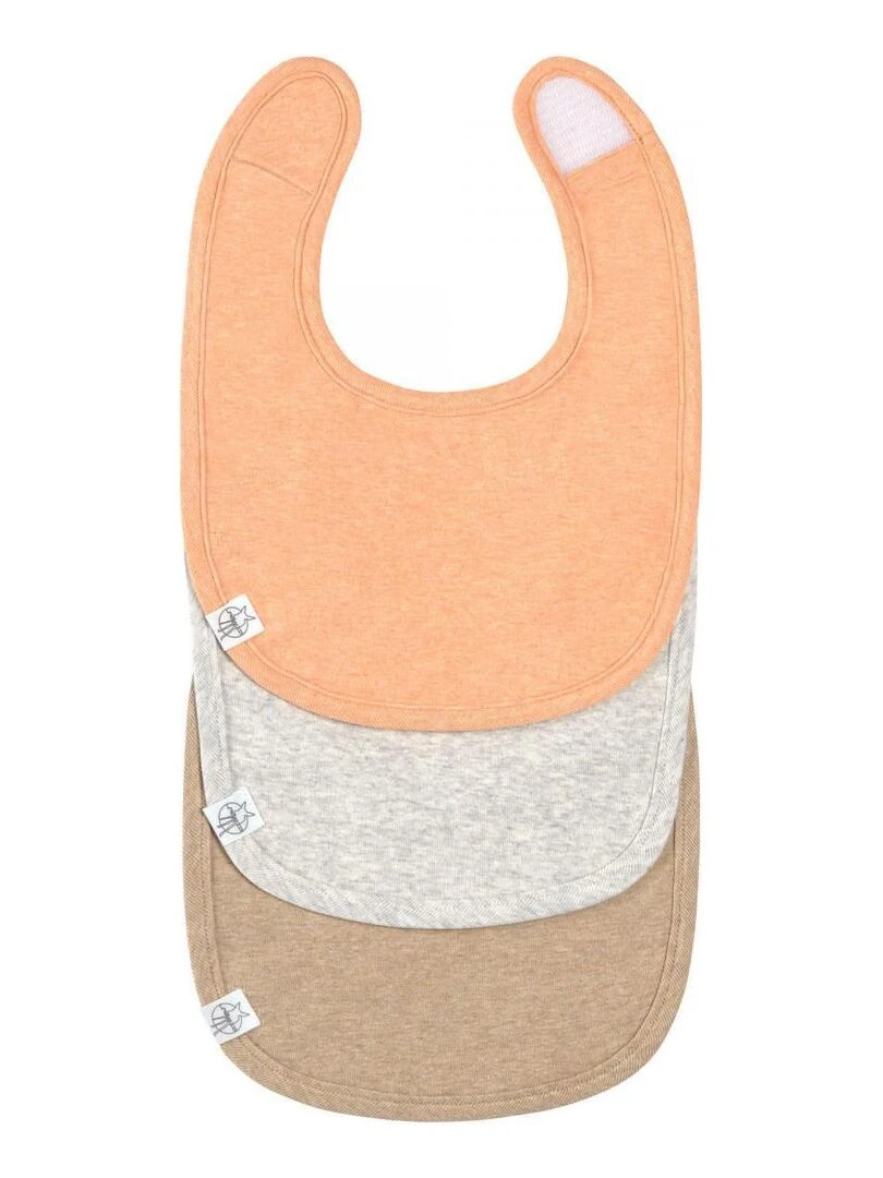 Lot de 3 bavoirs naissance GOTS apricot/gris clair/nature mélange Gris
