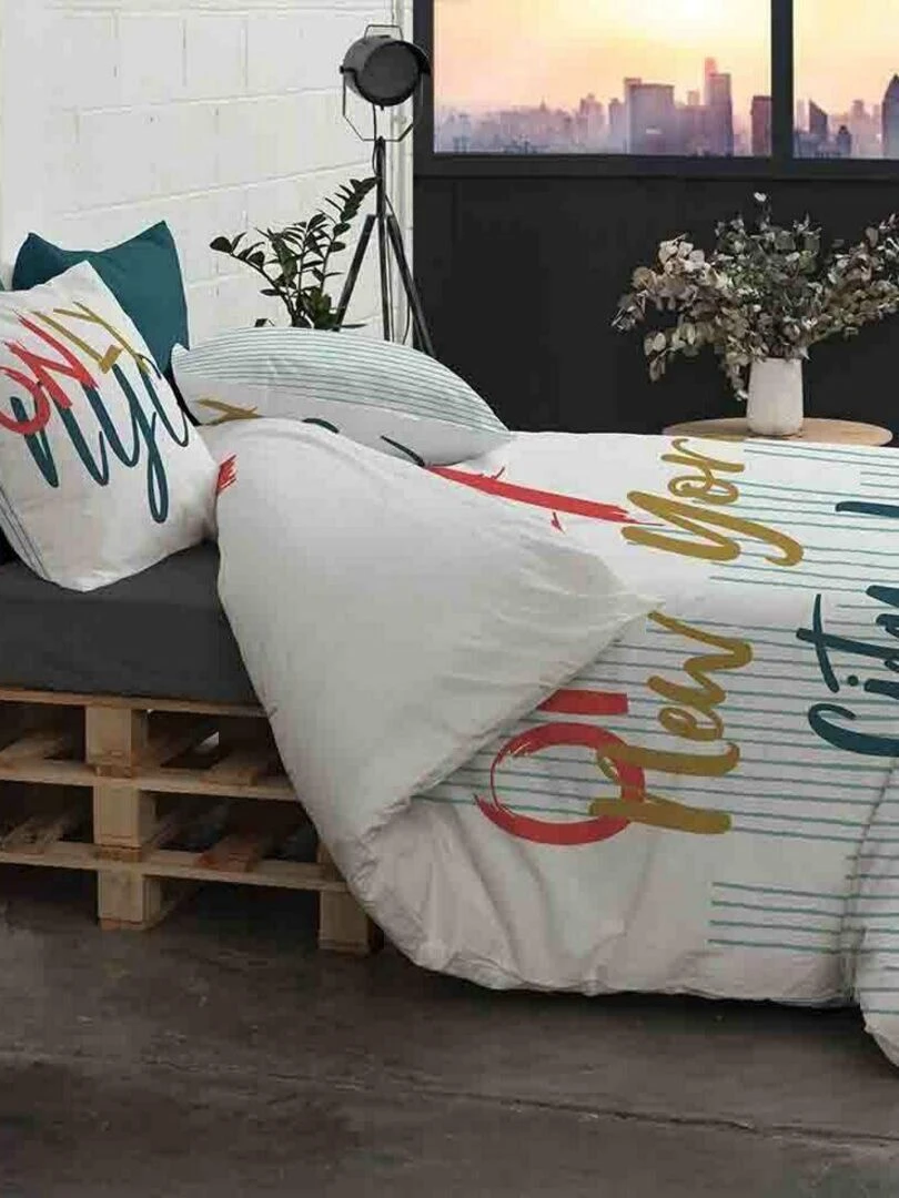 Housse de couette + 2 taies d'oreiller 65x65 cm Coton Only Blanc