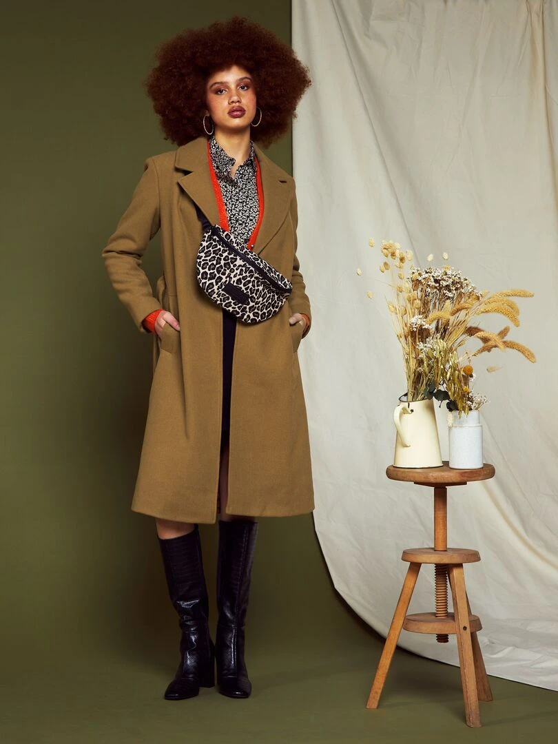 Manteau long ceinturé Camel