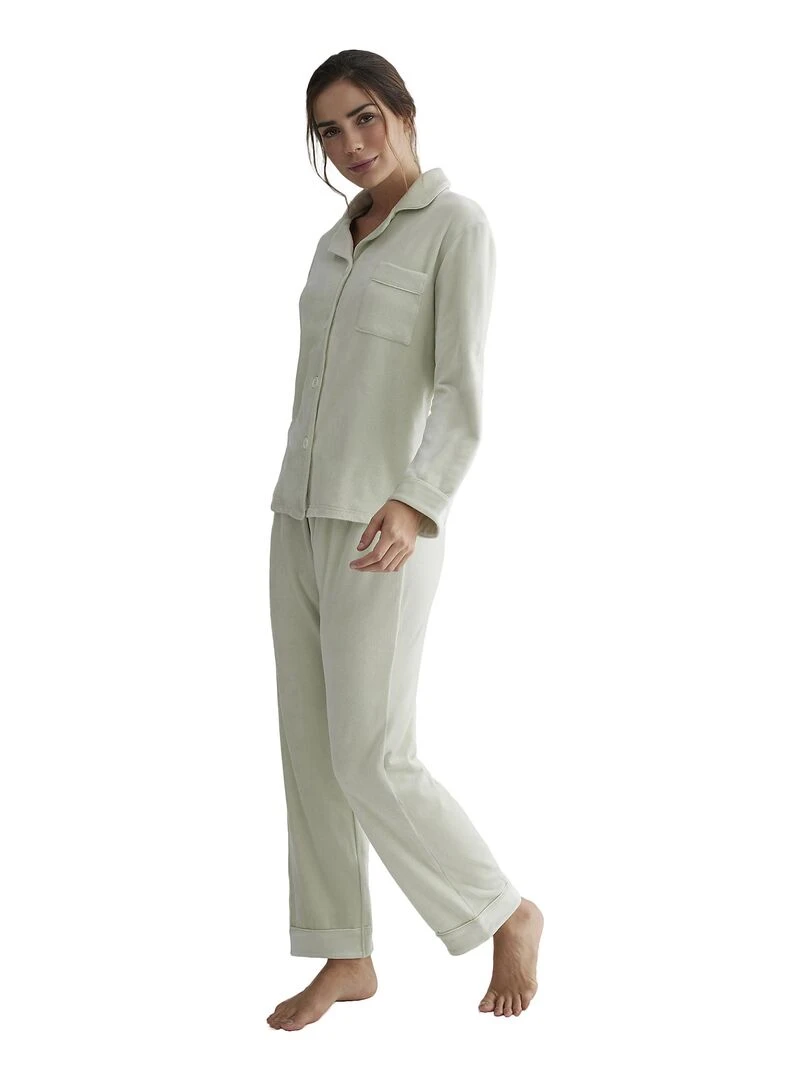 Tenue détente et intérieur pyjama pantalon chemise Polar Soft Vert