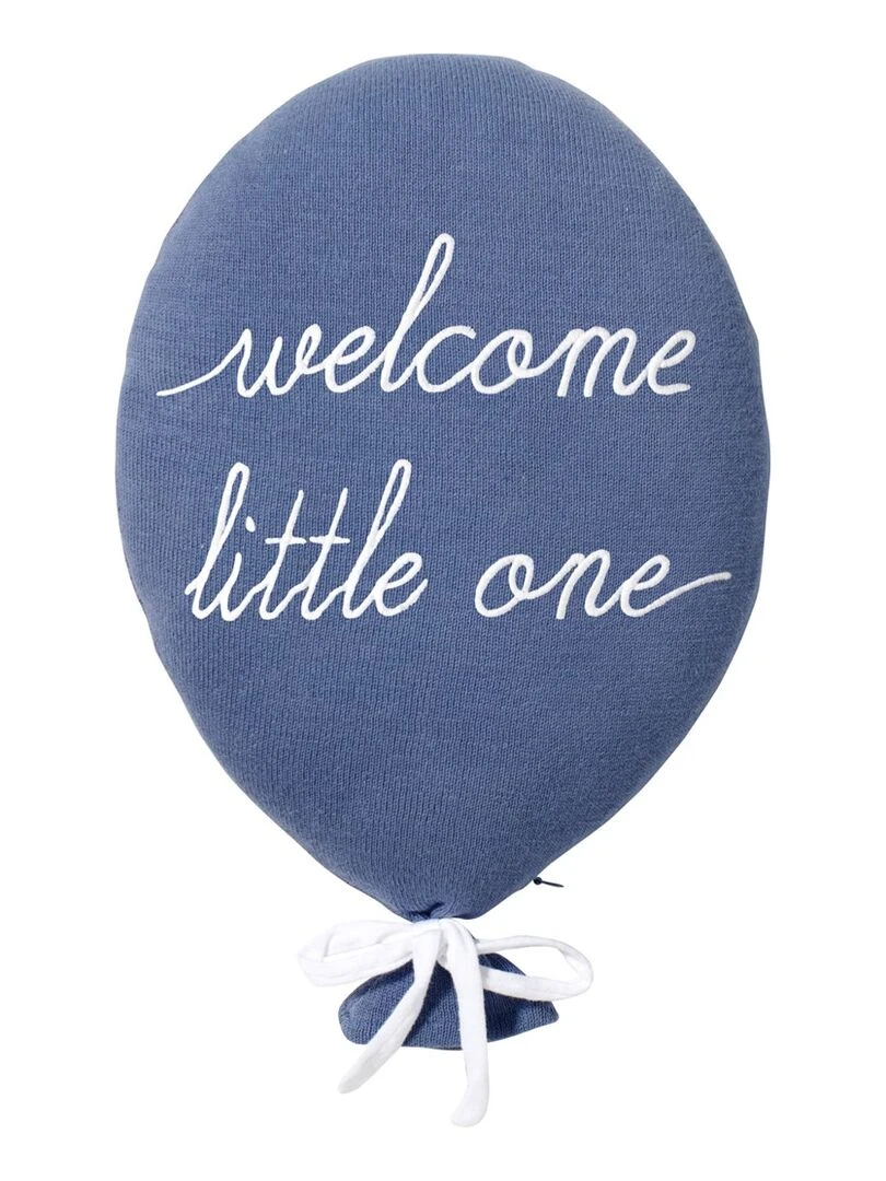Coussin bébé en coton tricoté ballon "Welcome Little One" Bleu