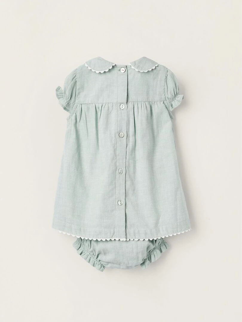 Robe + Bloomer en coton pour nouveau né manches courtes ATLANTIC COMPANY Vert clair
