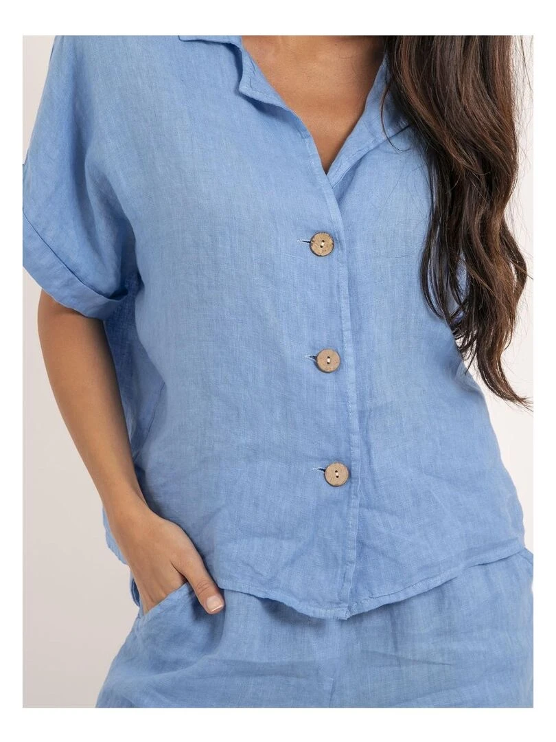 Chemise manches courtes lin OTTILIA   Bleu
