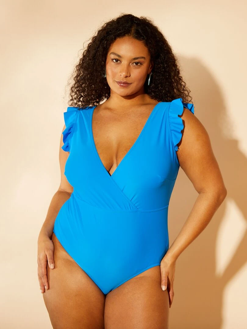 Maillot de bain à volants   1 pièce   Bleu