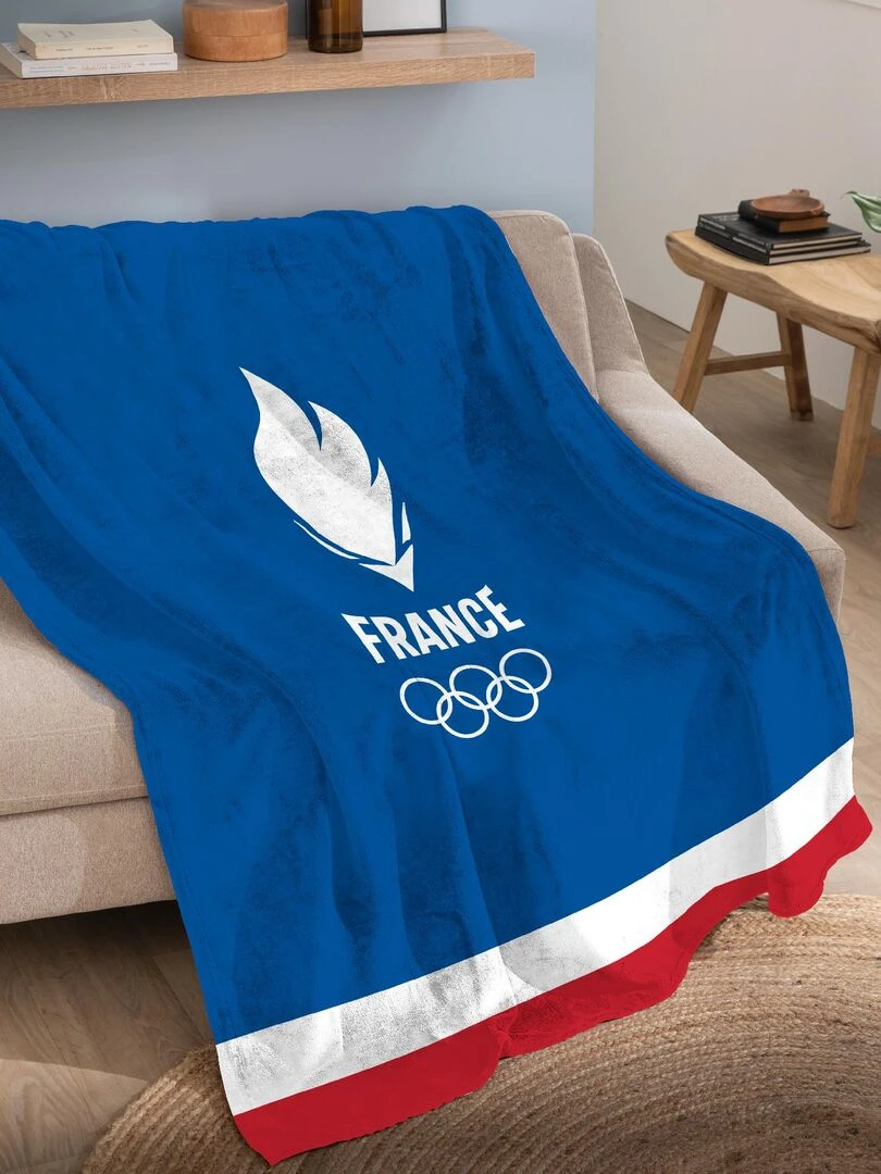 Plaid polaire tout doux imprimé PARIS 2024 EQUIPE DE FRANCE OLYMPIQUE FRANCE Bleu