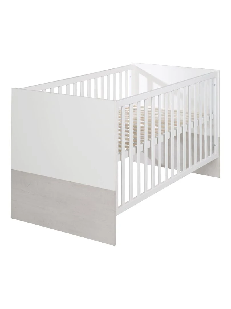 ROBA Lit bébé évolutif "Julia" 70x140 Convertible Hauteur Réglable Blanc/Chêne Blanchi Blanc