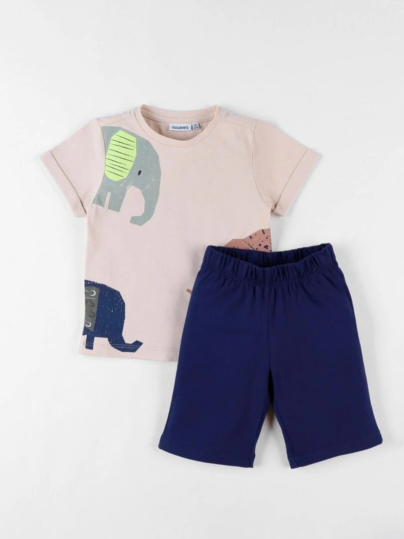 Pyjama 2 pièces éléphants en jersey sable/indigo Noukie's Beige