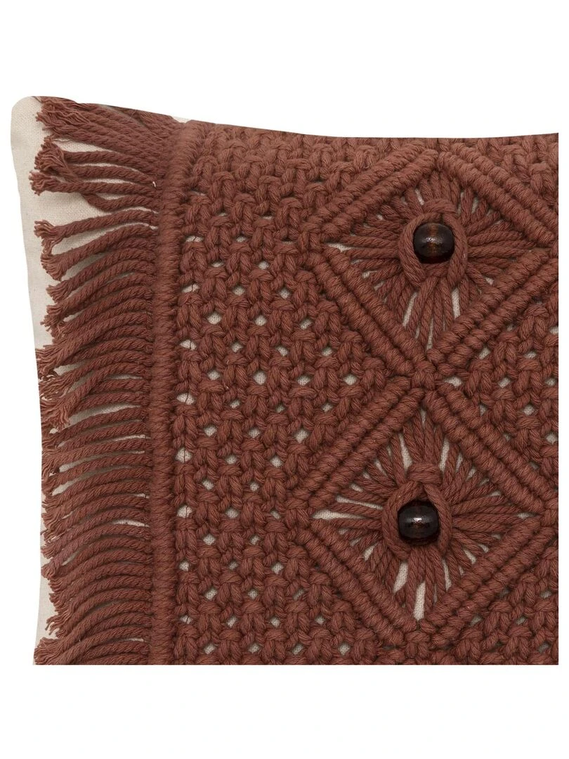Coussin avec bande en macramé Marron foncé