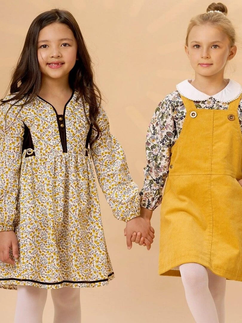 Robe Salopette Hiver Fille  Velours Jaune Moutarde  LOLA   'LA FAUTE A VOLTAIRE'   Jaune