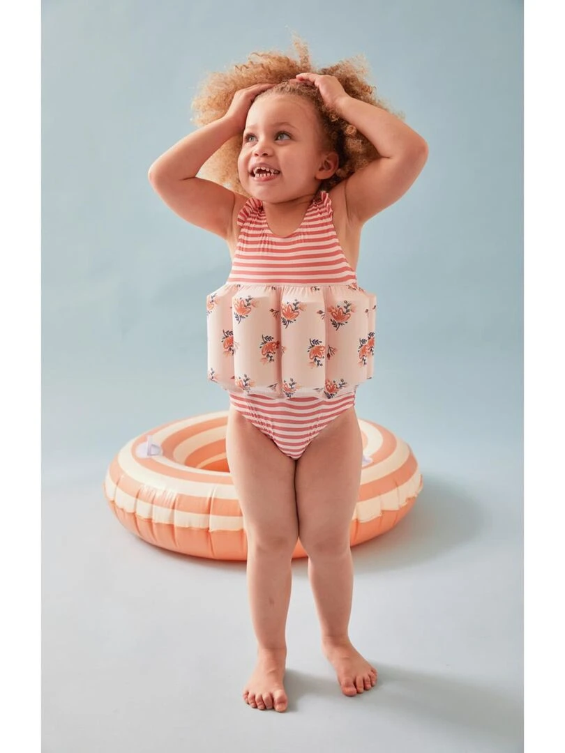 Maillot bouée rayé à imprimés fleuris  clair   Archimède   Rose