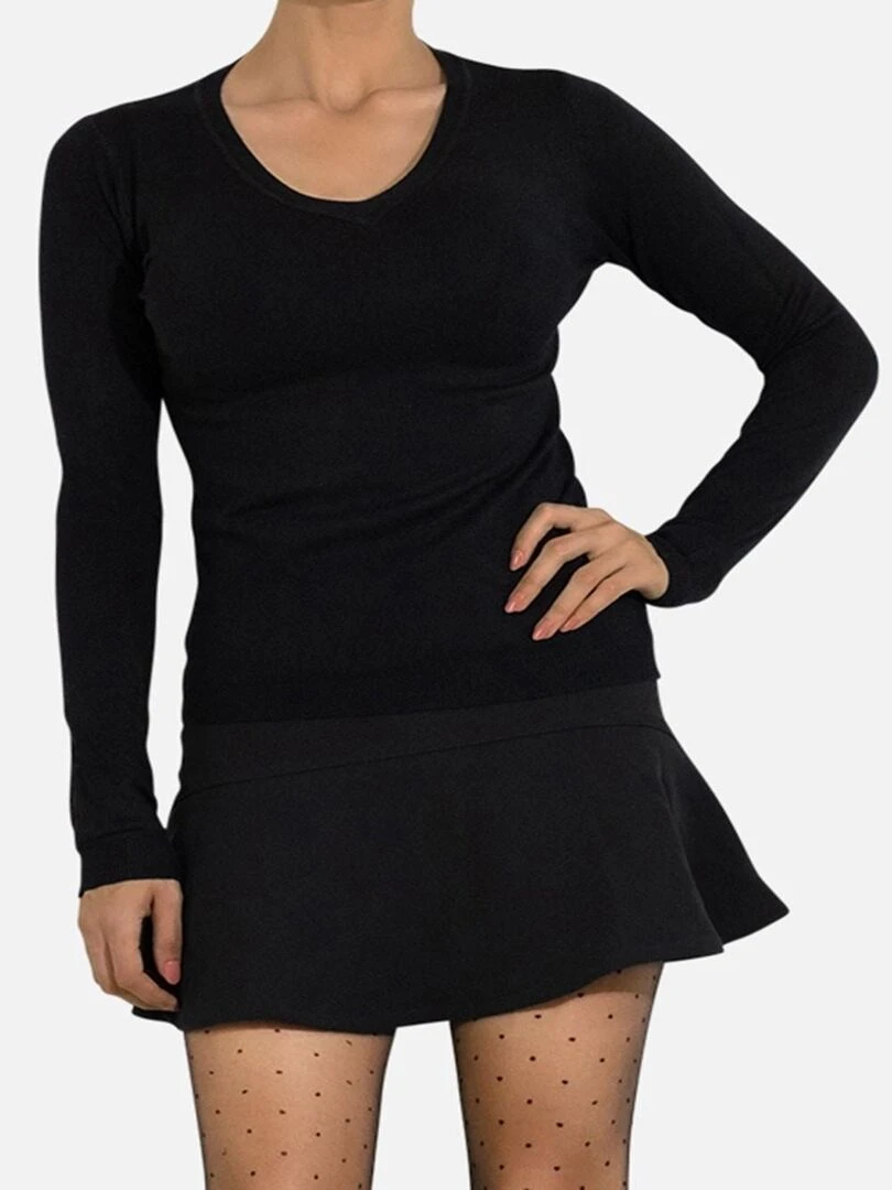 Pull col V en maille Kebello Noir Noir