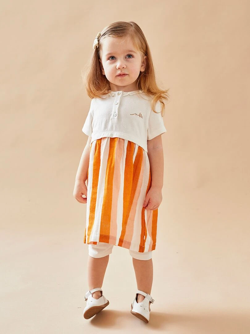 Set robe rayée + legging écru/moutarde/rose Noukie's Orange