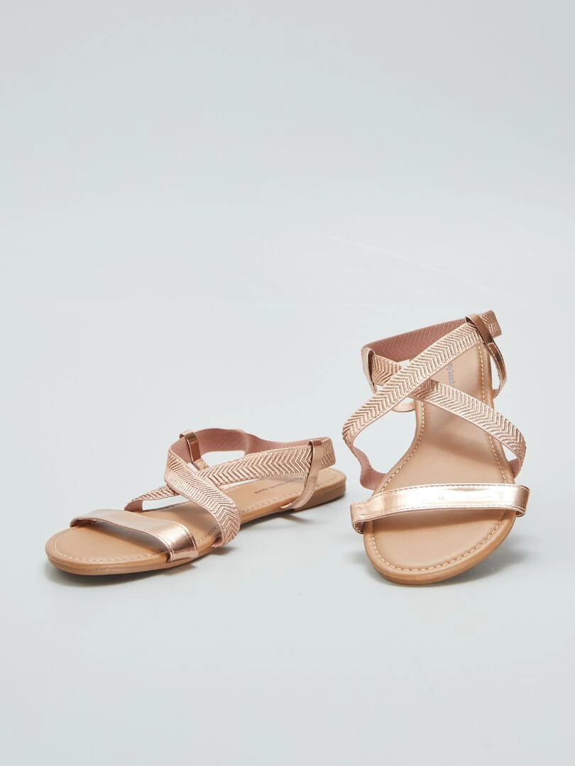 Sandales plates brides élastiques   Rose