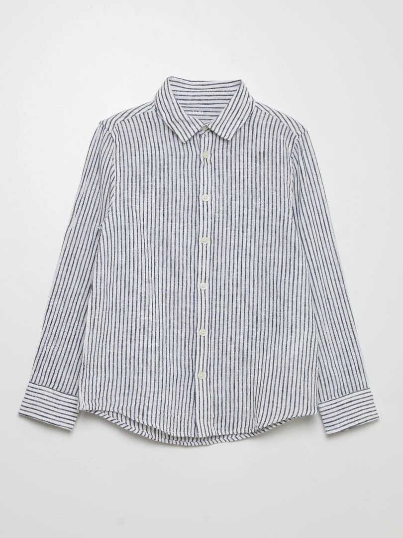 Chemise en lin fines rayures BLEU