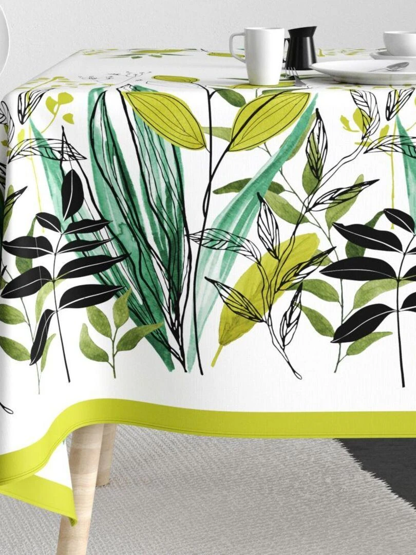 Nappe rectangulaire anti tache en Coton Herbier Vert