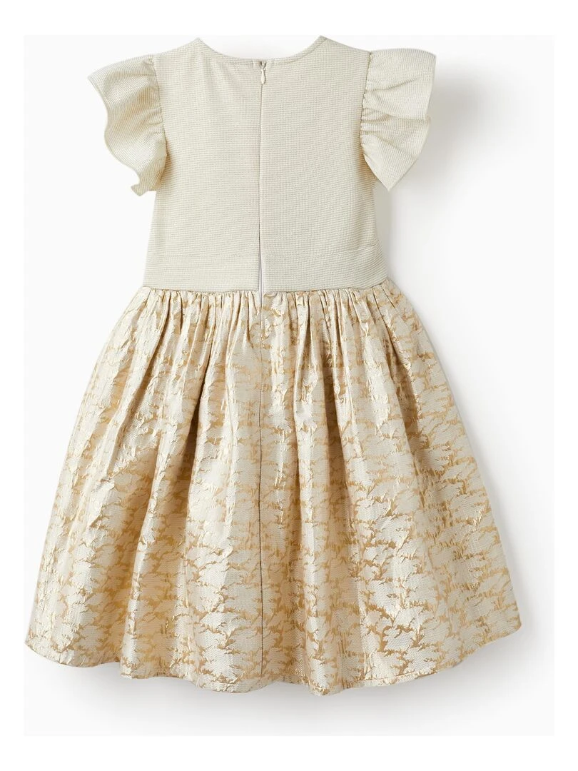 Robe avec fils Lurex et effets iridescents pour fille manches courtes CÉRÉMONIE Beige