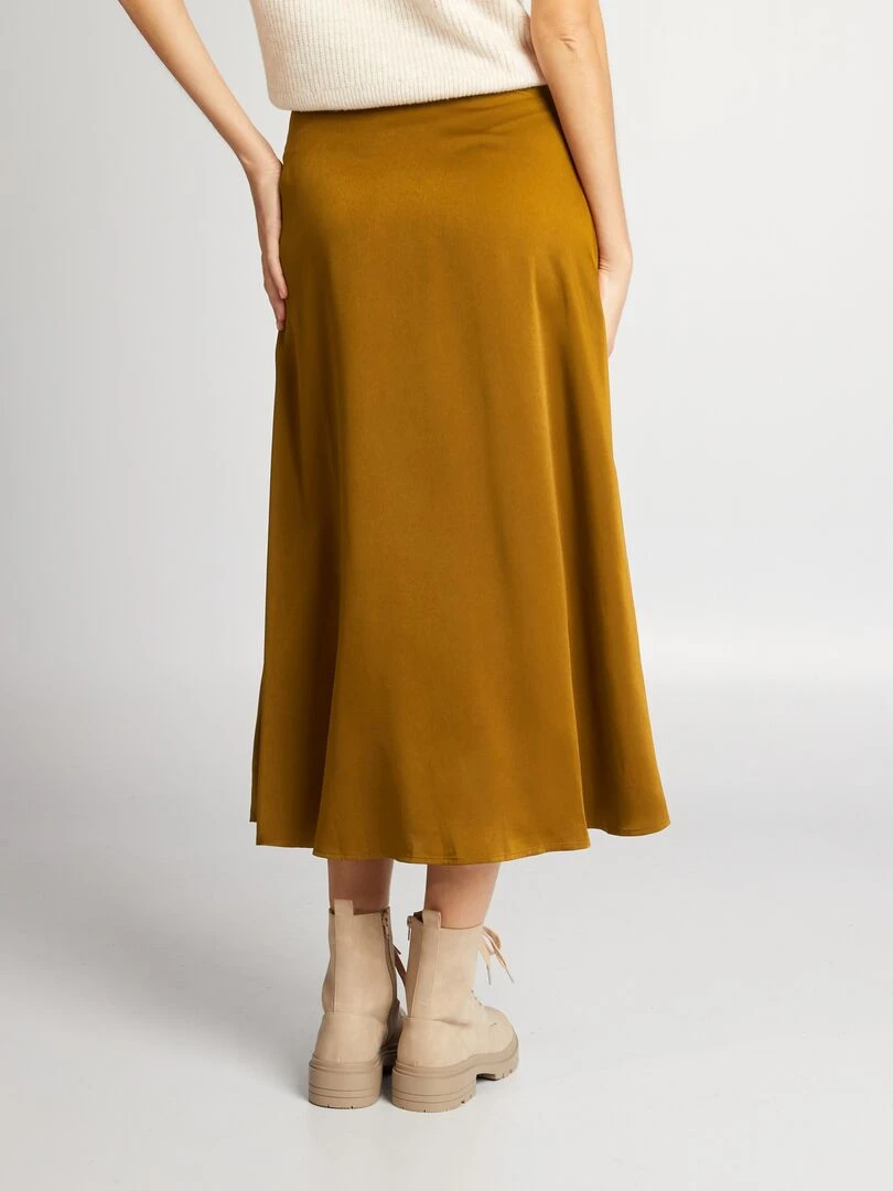 Jupe midi en satin   Camel