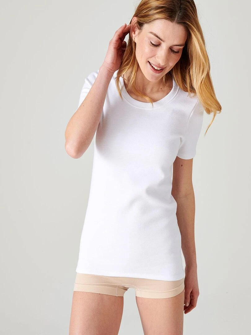 T shirt manches courtes molleton gratté Thermolactyl Damart Blanc