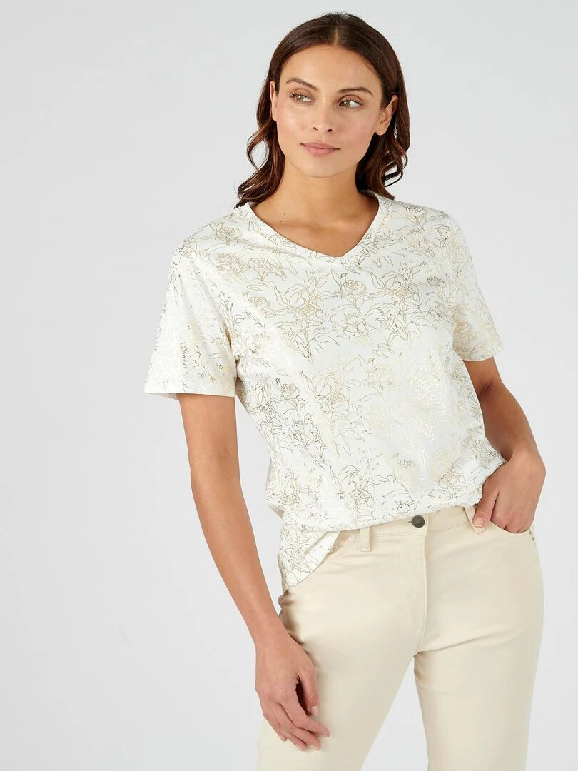 Tee shirt imprimé pur coton Damart Blanc cassé