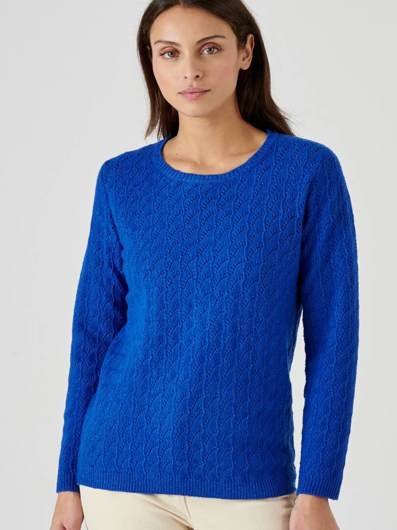 Pull maille ajourée   Damart   Bleu
