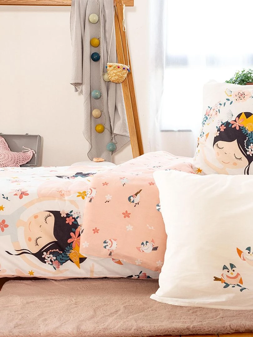 Parure de couette imprimée danseuse étoile   Rose clair