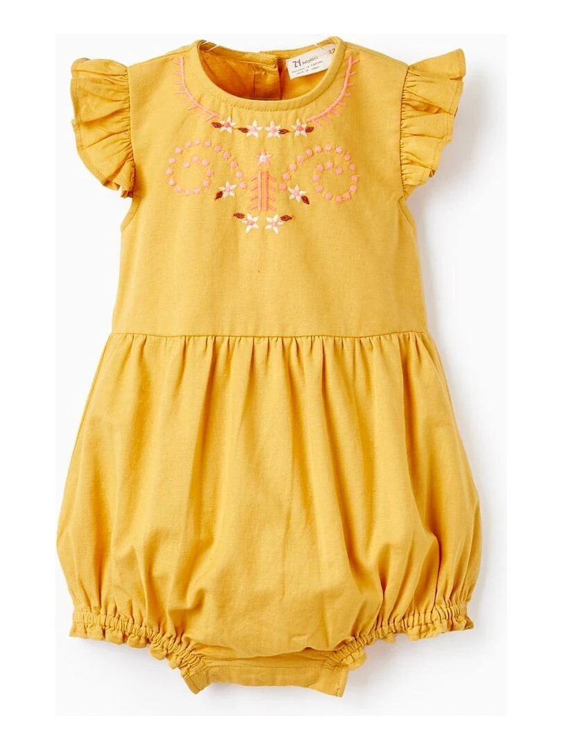 Combinaison En Coton Et Lin Avec Broderies Pour Bébé Fille Jaune