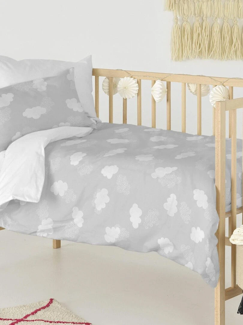 Parure housse de couette 2 pièces Clouds "Happyfriday"   Gris