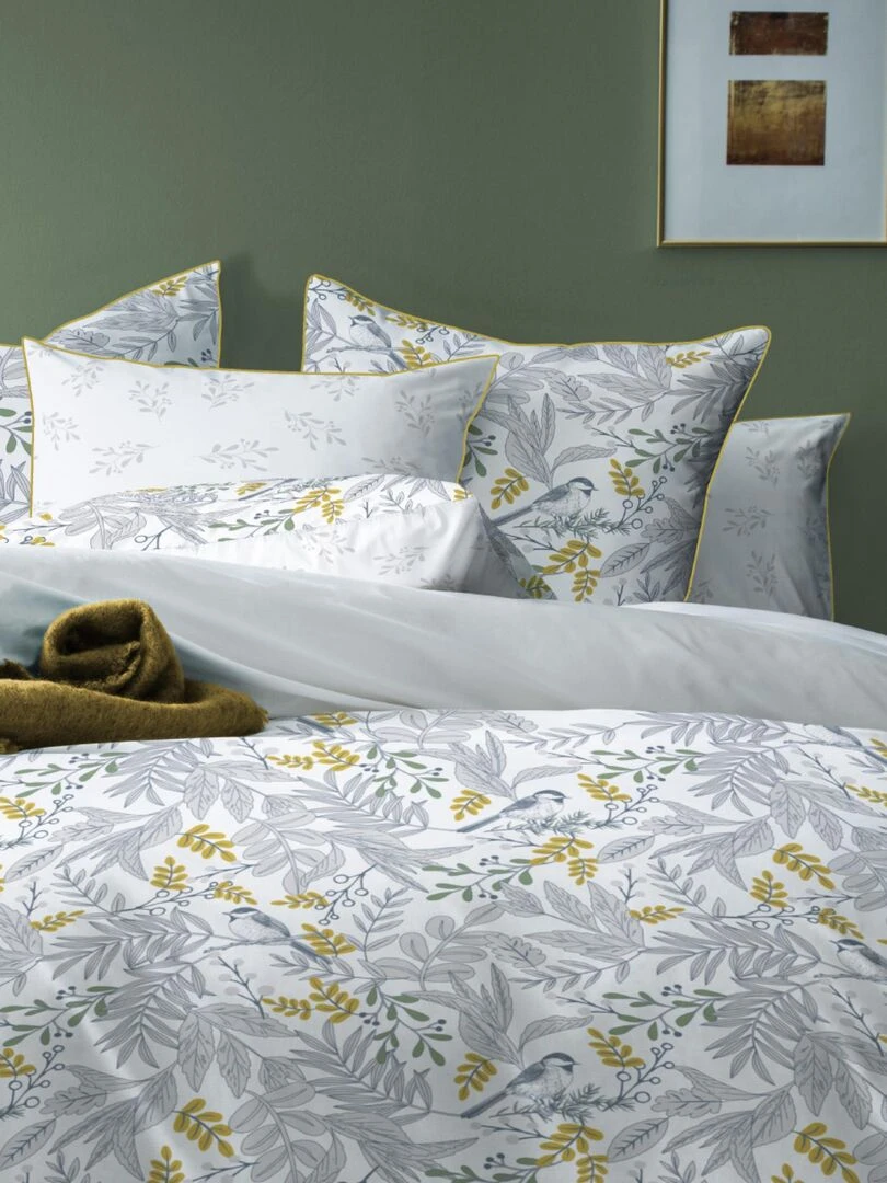 Parure de lit imprimée 100% coton BIRD Blanc