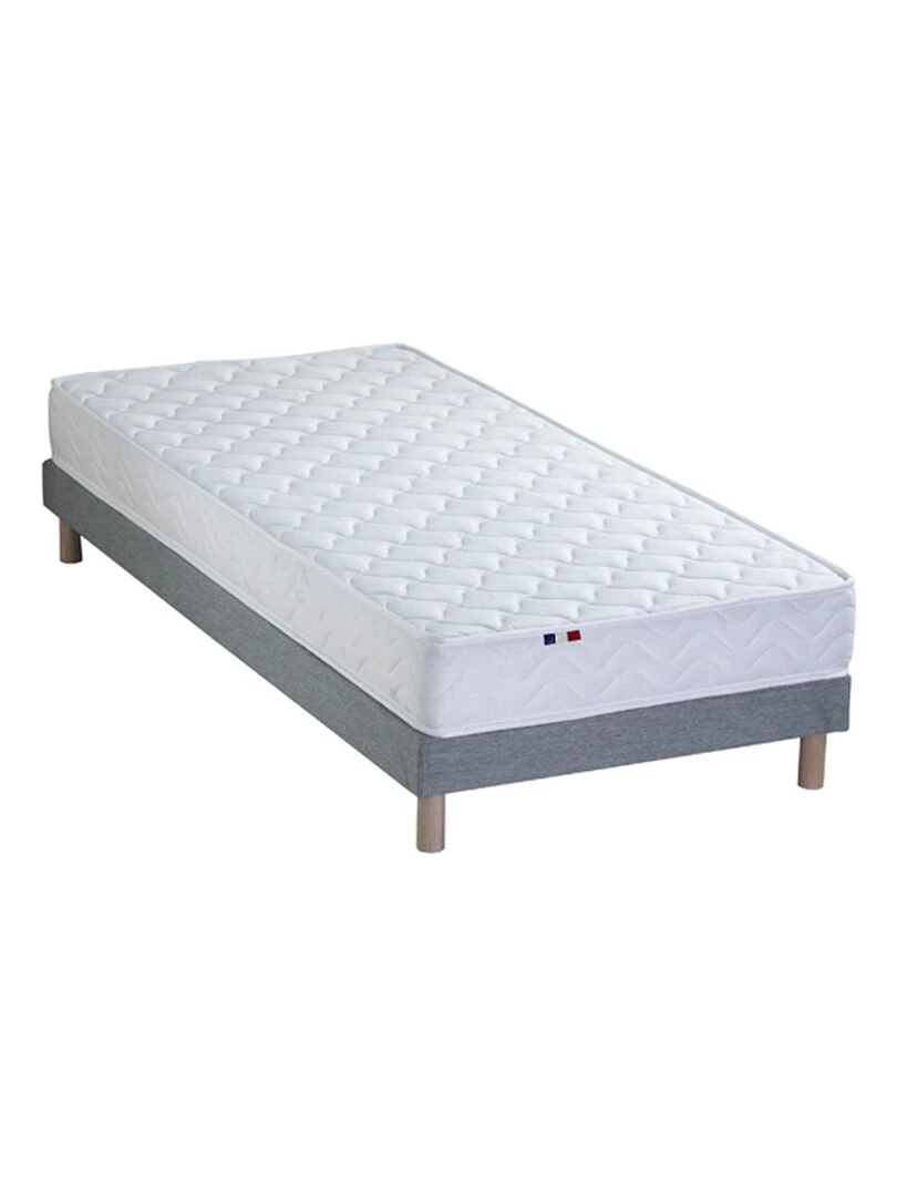 Ensemble Matelas Ressorts Fermes biconiques SPECTRE + Sommier Made in France Sommier Gris chiné Gris Blanc