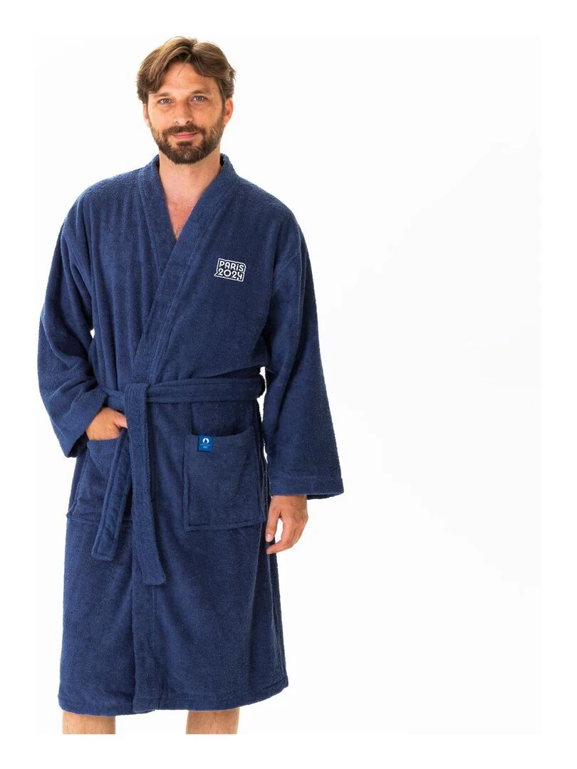 Peignoir adulte 100% coton PARIS 2024 JEUX OLYMPIQUES ANNEAUX Bleu marine