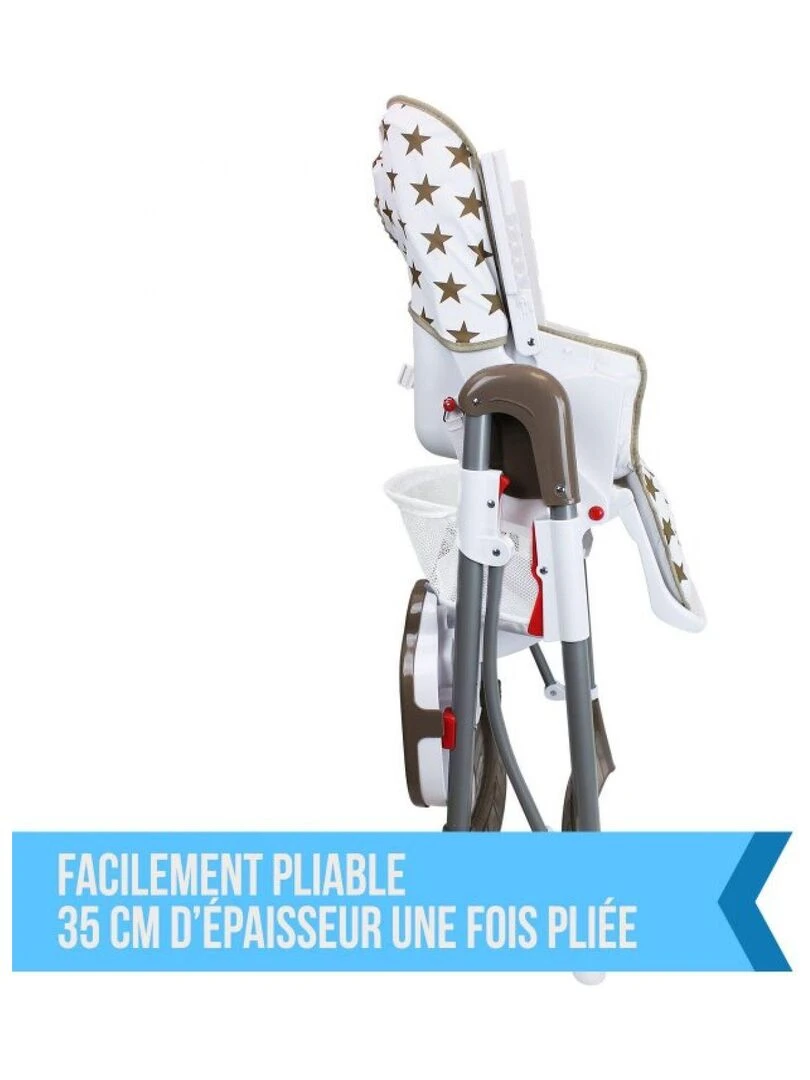 Chaise haute bébé pliable réglable hauteur dossier et tablette Ptite Perle Monsieur Bébé Marron
