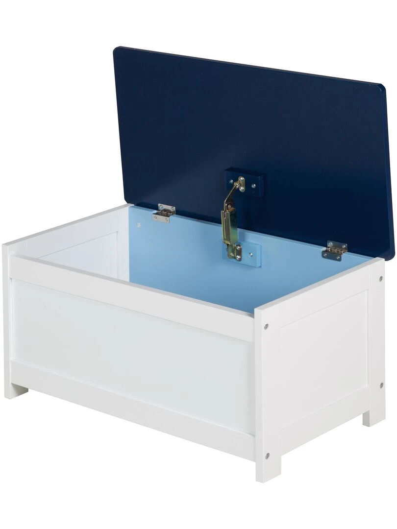 ROBA Banc Coffre à Jouets "Rennfahrer" en Bois pour Enfant   Fermeture Douce   Blanc/Bleu   Bleu Blanc