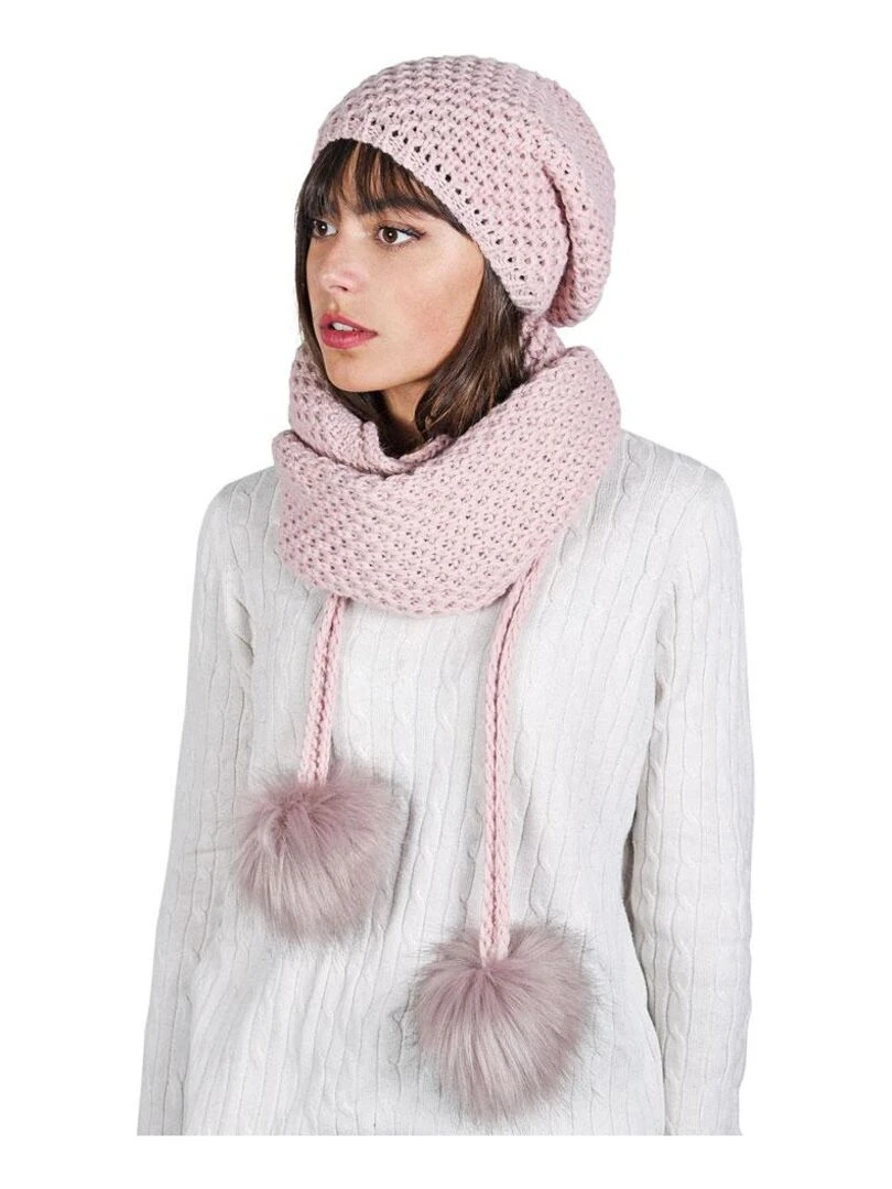 Ensemble Echarpe Bonnet Layra Made in UE Rose