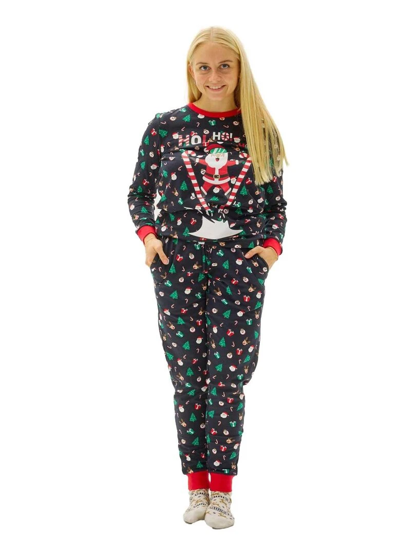 Pyjama de Noël "Père Noël foufou" 100% coton BIO Bleu marine