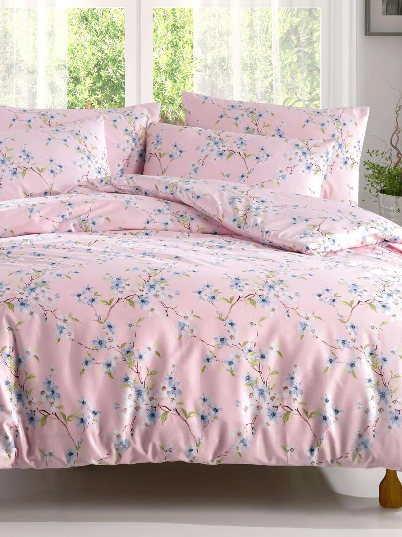 Parure housse de couette et taie d'oreiller Rose