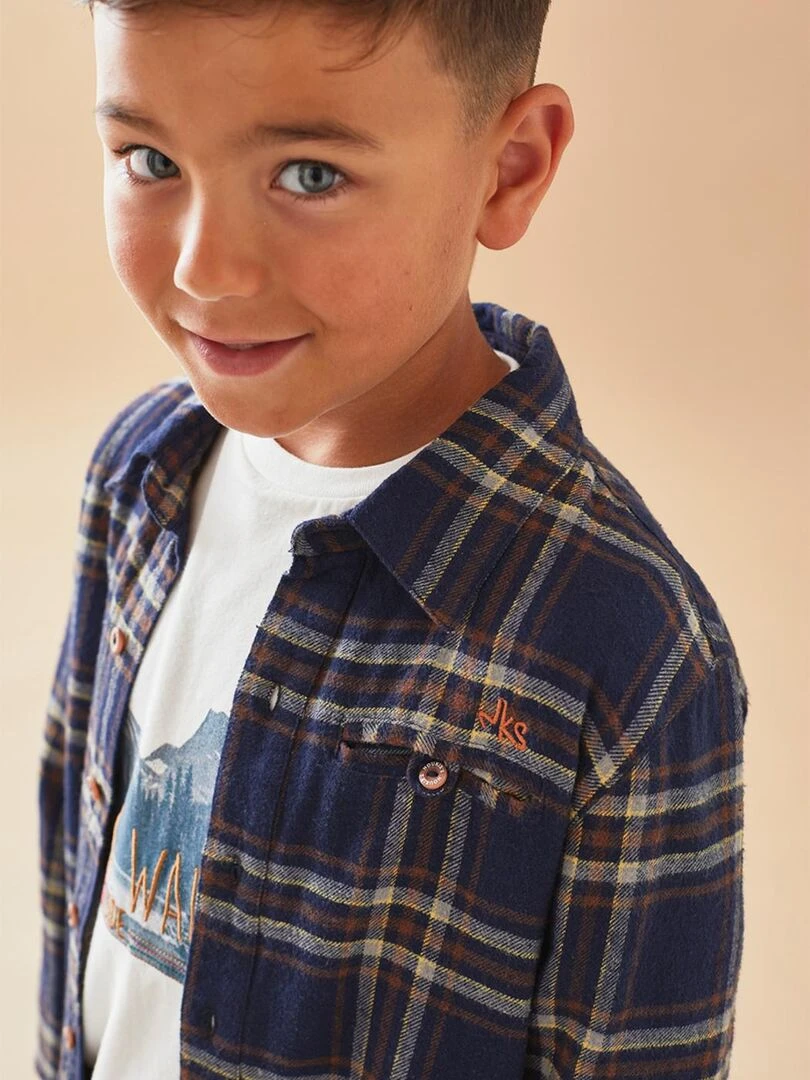Chemise flannelle à carreaux  marine/caramel   Noukie's   Bleu