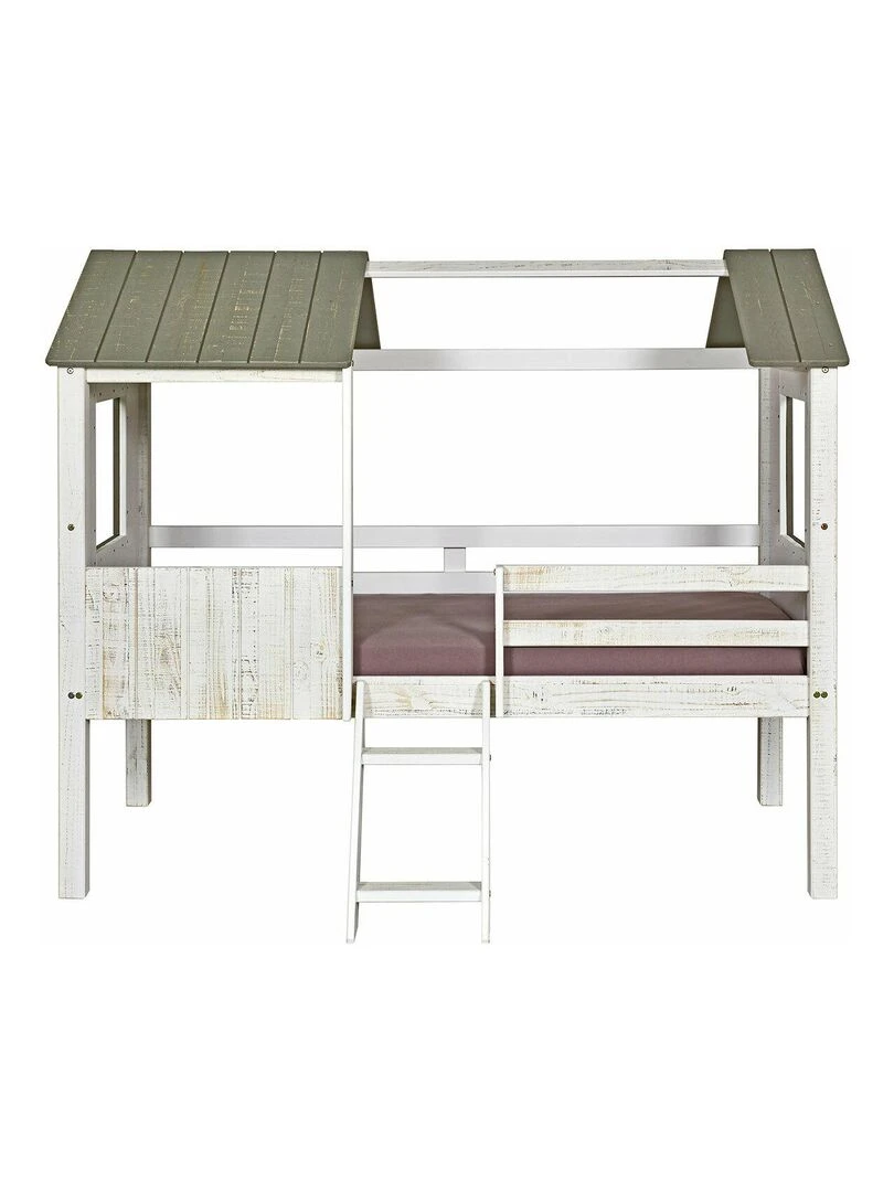 Lit cabane avec matelas Lao   AKITEN RETAIL   Blanc Gris