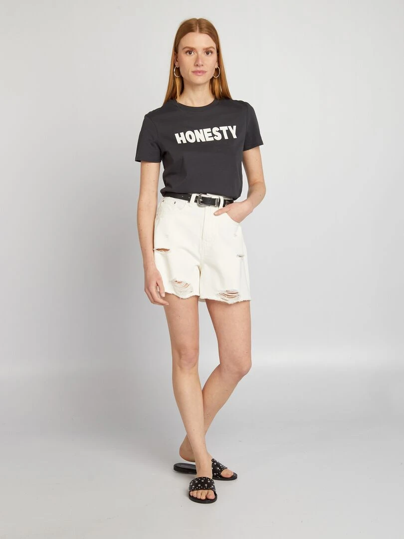 Short taille haute à abrasions Blanc