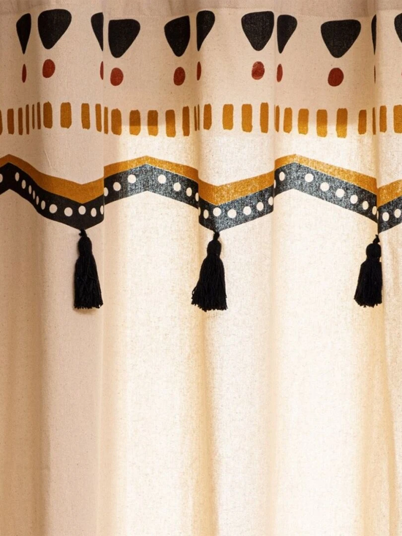 Rideau à œillets 140x260 pompons Tribal coton   Beige