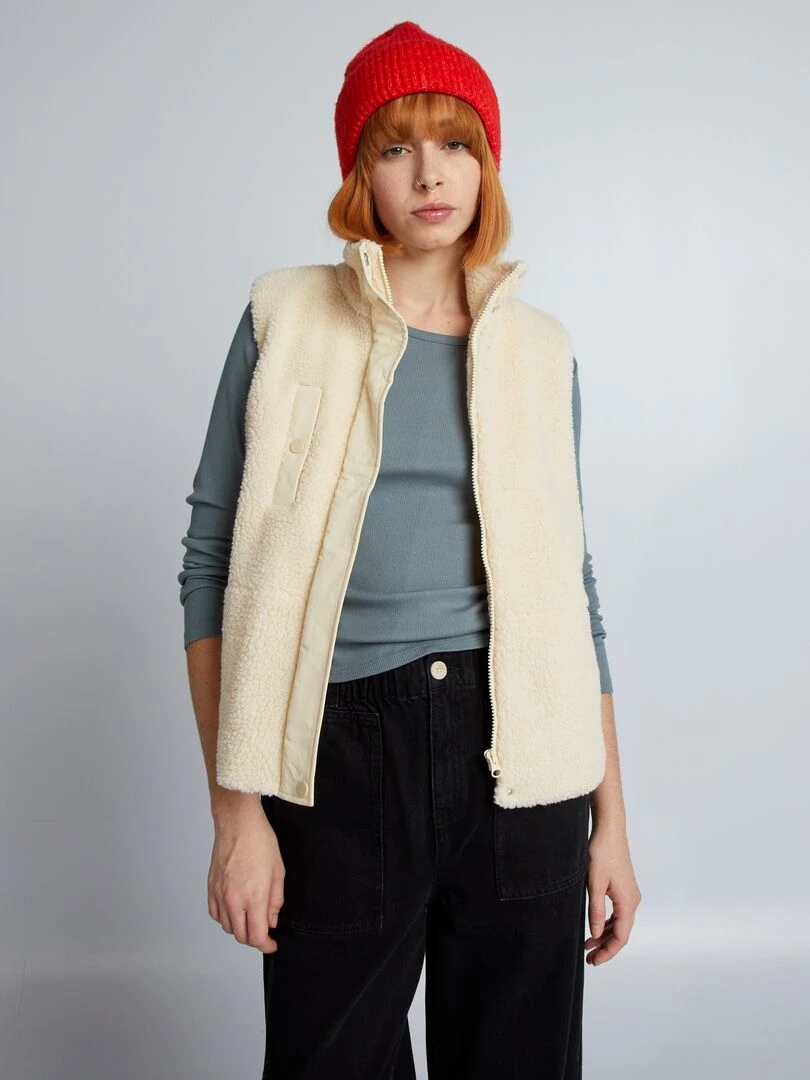 Veste en sherpa à manches courtes Beige