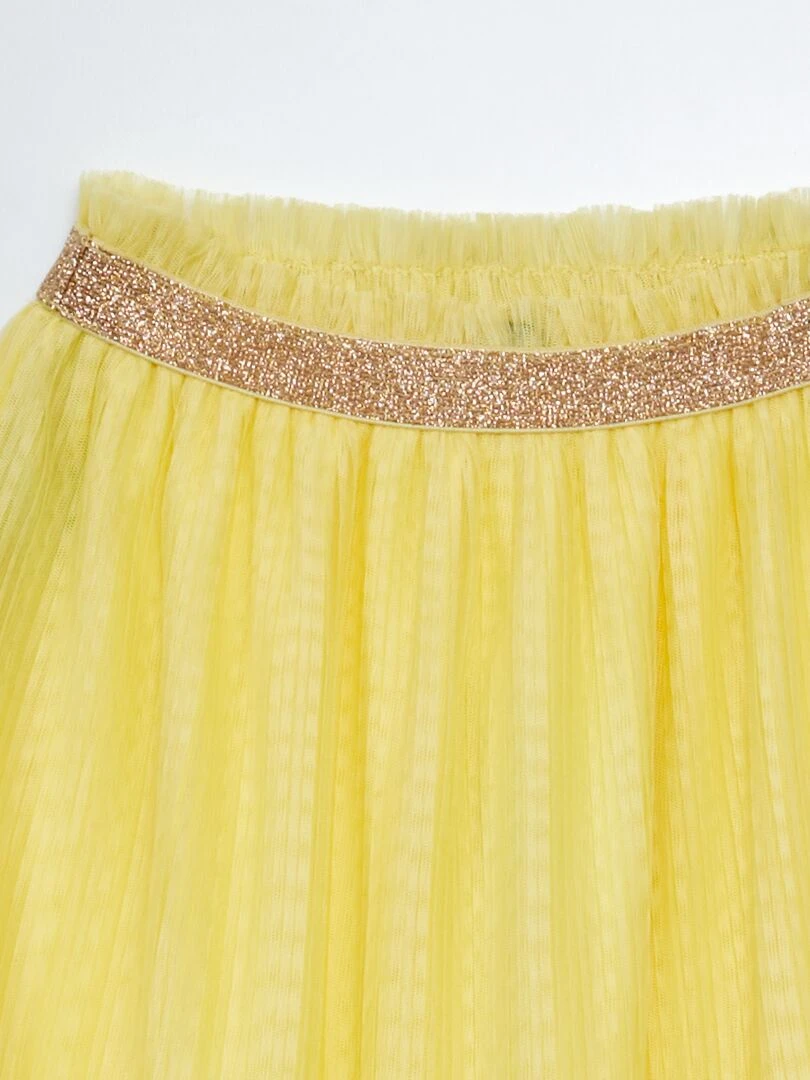 Jupe en tulle plissé et ceinture pailletée Jaune
